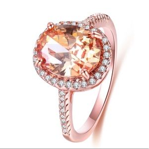 Morganite and CZ Halo Ring Size 10